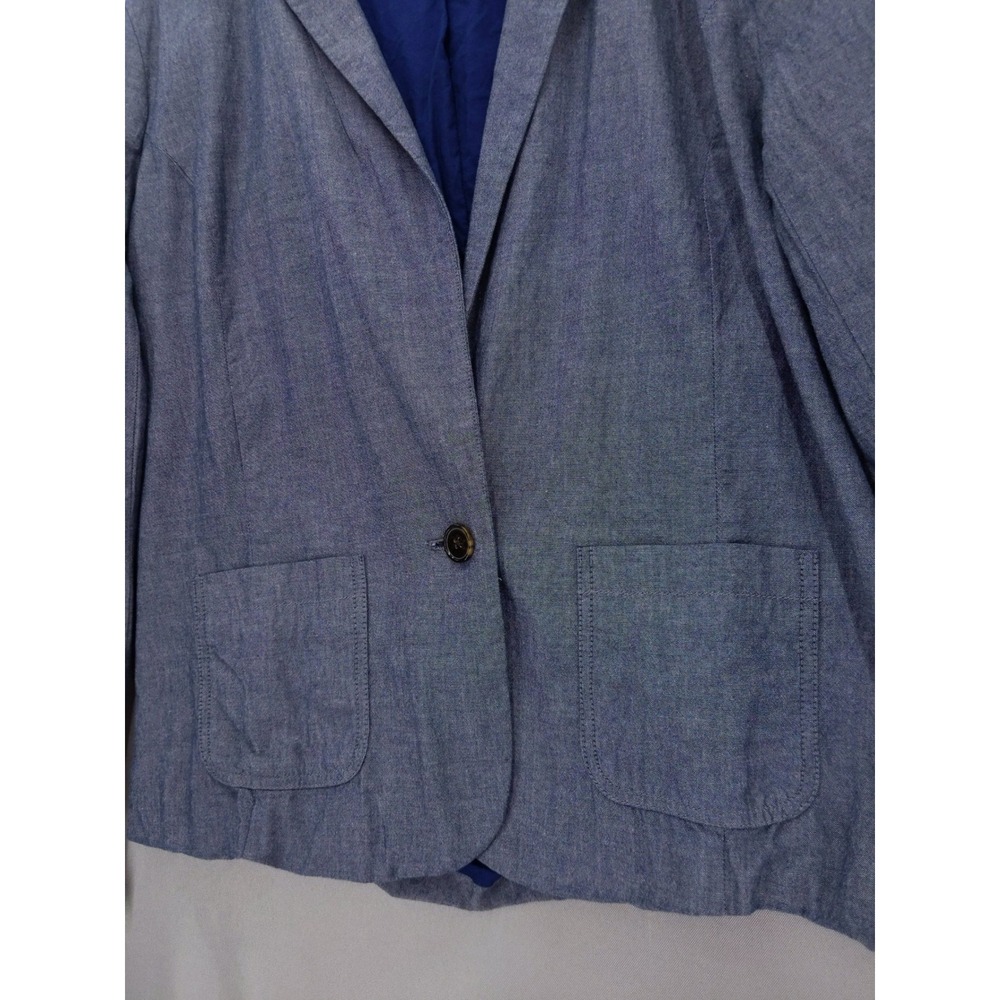Gap Blazer Women 12 Blue Chambray Cotton Single Button Lightweight Jacket - Picture 3 of 10